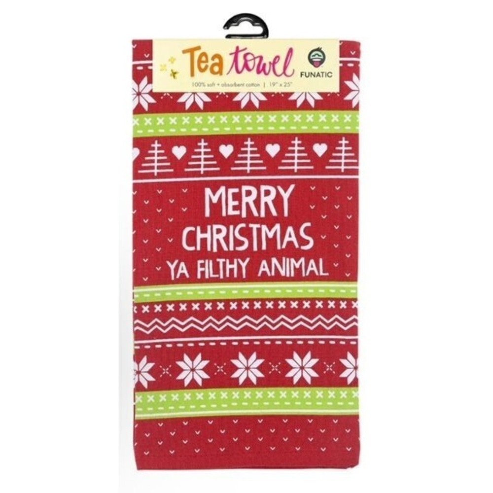Merry Christmas Cotton Tea Towel By Funatic  19" X 25"  Holiday Kitchen Decor